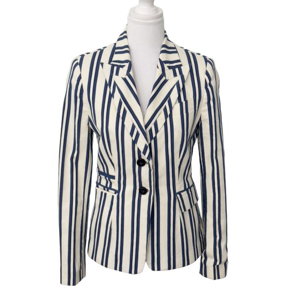 Zara Jackets & Blazers - Zara Blue and White Striped Two Button Fitted Blazer (L)